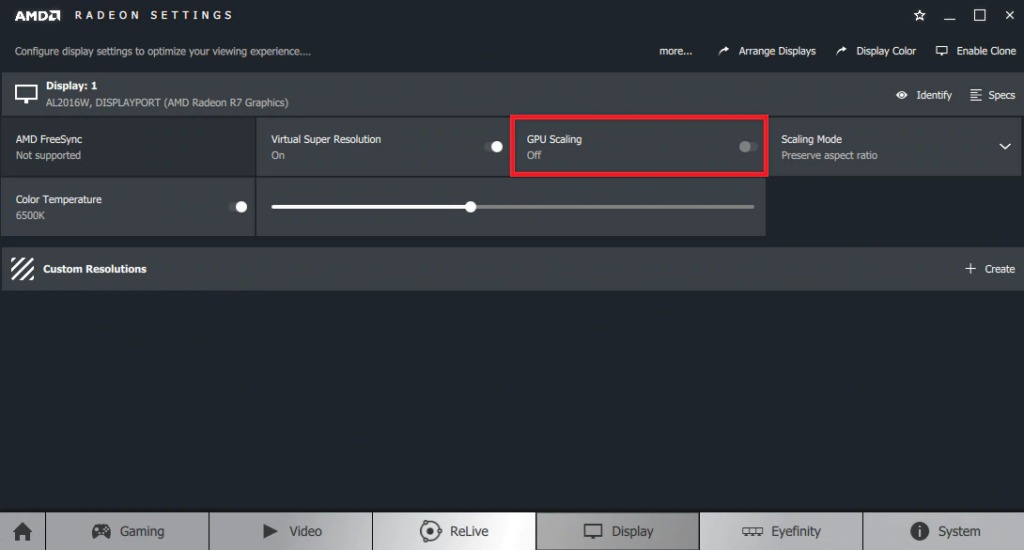 AMD Radeon Settings GPU Scaling