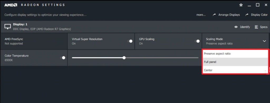 AMD Radeon Settings Scaling Mode